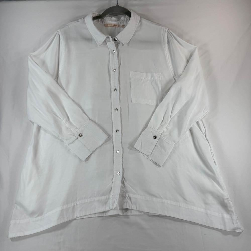 Soft Surroundings White Tencel‎ Lyocell Button Down Shirt Tunic Pockets 1X 5AX97